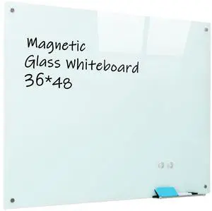 Magnetic Glass Whiteboard, 36"x48"(90x120cm) Frameless Dry Erase Board White Board Surface Wall Mounted for Office, Classroom & Home Magnetic Glass Whiteboard, 36"x48"(90x120cm) Frameless Dry Erase Board White Board Surface Wall Mounted for Office, Classroom & Home