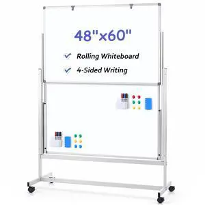 Rolling Whiteboard 48x60 in, Double Sided Whiteboard on Wheels | 5'x4', 4-Side Whiteboard, Magnetic, Adjustable Height, Dry Erase, Large Mobile Whiteboard, Teachers & Classroom, Home, Office Rolling Whiteboard 48x60 in, Double Sided Whiteboard on Wheels | 5'x4', 4-Side Whiteboard, Magnetic, Adjustable Height, Dry Erase, Large Mobile Whiteboard, Teachers & Classroom, Home, Office