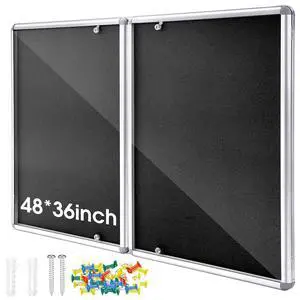 48"x36" Lockable Enclosed Bulletin Board with Glass Door, Weather Resistant Cork Notice Board, Wall Mounted Display Case for School Office Community Outdoor, 12xA4(Black, Silver Frame) 48"x36" Lockable Enclosed Bulletin Board with Glass Door, Weather Resistant Cork Notice Board, Wall Mounted Display Case for School Office Community Outdoor, 12xA4(Black, Silver Frame)