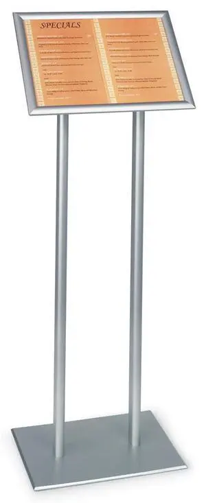 Silver Finish Sign Frame And Double Pedestal Style Base, 17 x 48 x 10-3/4-Inch, Free Standing, Snap-Open Frame With Non-Glare Lens Silver Finish Sign Frame And Double Pedestal Style Base, 17 x 48 x 10-3/4-Inch, Free Standing, Snap-Open Frame With Non-Glare Lens