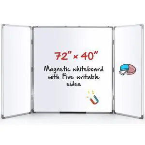 72 x 40 Foldable Whiteboard Dry Erase Board Large Tri Folding Whiteboard Magnetic Dry Erase Board, Wall Aluminium Frame and Pen Tray for Office, Home 72 x 40 Foldable Whiteboard Dry Erase Board Large Tri Folding Whiteboard Magnetic Dry Erase Board, Wall Aluminium Frame and Pen Tray for Office, Home