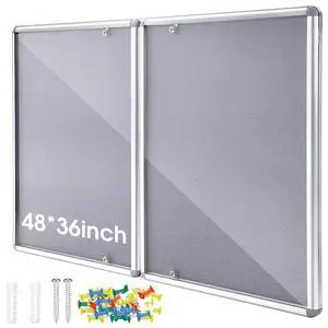 48"x36" Lockable Enclosed Bulletin Board with Glass Door, Weather Resistant Cork Notice Board, Wall Mounted Display Case for School Office Community Outdoor, 12xA4(Gray, Silver Frame) 48"x36" Lockable Enclosed Bulletin Board with Glass Door, Weather Resistant Cork Notice Board, Wall Mounted Display Case for School Office Community Outdoor, 12xA4(Gray, Silver Frame)