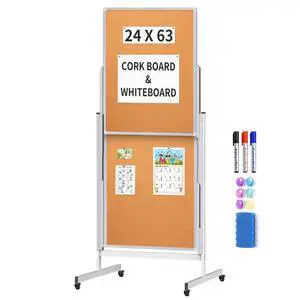 24x63 Mobile Corkboard and Whiteboard Double Sided Height Adjustable | Large Magnetic Mobile Dry Erase Board with Stand, Portable 4 Writing Surfaces Board For Office, Classroom And Home School Use 24x63 Mobile Corkboard and Whiteboard Double Sided Height Adjustable | Large Magnetic Mobile Dry Erase Board with Stand, Portable 4 Writing Surfaces Board For Office, Classroom And Home School Use