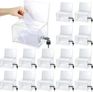 15 Pcs Acrylic Donation Box with Lock and Sign Holder Clear Ballot Donation Boxes with Slot for Fundraising Suggestion Box Storage Container for Voting, Raffle Bowl, Tip Jar 15 Pcs Acrylic Donation Box with Lock and Sign Holder Clear Ballot Donation Boxes with Slot for Fundraising Suggestion Box Storage Container for Voting, Raffle Bowl, Tip Jar