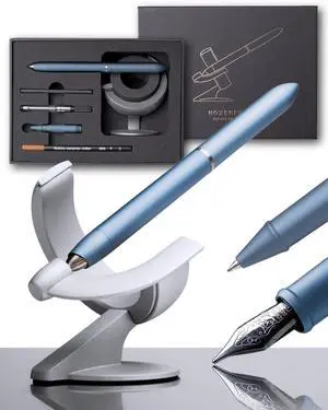 Hoverpen Future - Luxury Fountain Pen & Rollerball Pen All-In Gift Box, Schmidt Nib (Fine), Converter, Extra Refill, Aerospace Metal, Best Pen Gift Set for Men & Women (Mist Blue) Hoverpen Future - Luxury Fountain Pen & Rollerball Pen All-In Gift Box, Schmidt Nib (Fine), Converter, Extra Refill, Aerospace Metal, Best Pen Gift Set for Men & Women (Mist Blue)