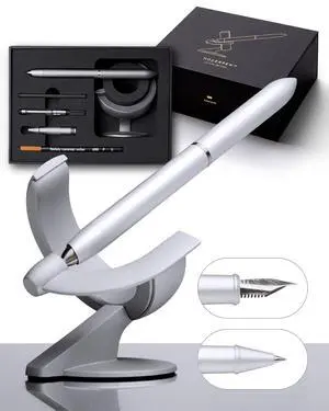 Hoverpen Future - Luxury Fountain Pen & Rollerball Pen All-In Gift Box, Schmidt Nib (Fine), Converter, Extra Refill, Aerospace Metal, Best Pen Gift Set for Men & Women (Frost Silver) Hoverpen Future - Luxury Fountain Pen & Rollerball Pen All-In Gift Box, Schmidt Nib (Fine), Converter, Extra Refill, Aerospace Metal, Best Pen Gift Set for Men & Women (Frost Silver)