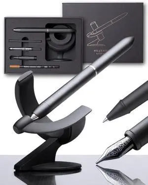 Hoverpen Future - Luxury Fountain Pen & Rollerball Pen All-In Gift Box, Schmidt Nib (Fine), Converter, Extra Refill, Aerospace Metal, Best Pen Gift Set for Men & Women (Deep Black) Hoverpen Future - Luxury Fountain Pen & Rollerball Pen All-In Gift Box, Schmidt Nib (Fine), Converter, Extra Refill, Aerospace Metal, Best Pen Gift Set for Men & Women (Deep Black)