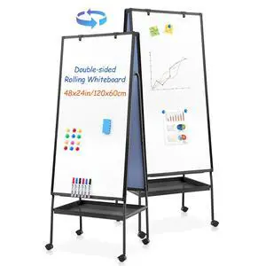 Rolling Whiteboard 48 x 24 in, Large Whiteboard on Wheels | 4'x2', Double Sided, Storage Tray, Height Adjustable, Solid, Mobile Whiteboard, Teachers & Students, Classroom, Home, Office Rolling Whiteboard 48 x 24 in, Large Whiteboard on Wheels | 4'x2', Double Sided, Storage Tray, Height Adjustable, Solid, Mobile Whiteboard, Teachers & Students, Classroom, Home, Office