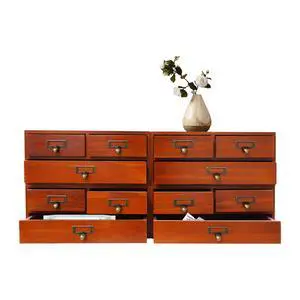 Wooden Desktop Organizer, 3 Tier Tabletop Storage Cabinet with 12 Drawers Composable Four-Piece Set & Metal Handles Modular Stackable Desktop Apothecary Cabinet for Home Offices Schools (Brown) Wooden Desktop Organizer, 3 Tier Tabletop Storage Cabinet with 12 Drawers Composable Four-Piece Set & Metal Handles Modular Stackable Desktop Apothecary Cabinet for Home Offices Schools (Brown)