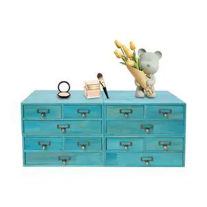 Wooden Desktop Organizer, 3 Tier Tabletop Storage Cabinet with 12 Drawers Composable Four-Piece Set & Metal Handles Modular Stackable Desktop Apothecary Cabinet for Home Offices Schools (Blue) Wooden Desktop Organizer, 3 Tier Tabletop Storage Cabinet with 12 Drawers Composable Four-Piece Set & Metal Handles Modular Stackable Desktop Apothecary Cabinet for Home Offices Schools (Blue)