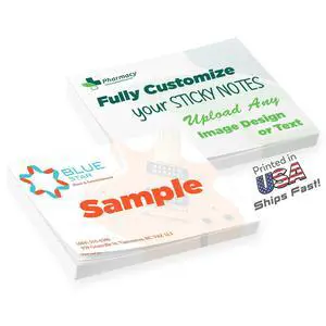 Personalized Sticky Notes 4" x 3" with Text or Logo, Adhesive Notepad, 25 Sheets, Custom Note Pads, to Do List Memo Pads, for Office, School, Business Marketing or Party Supplies, 250 Qty Personalized Sticky Notes 4" x 3" with Text or Logo, Adhesive Notepad, 25 Sheets, Custom Note Pads, to Do List Memo Pads, for Office, School, Business Marketing or Party Supplies, 250 Qty