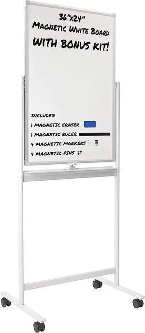Mobile Dry Erase Whiteboard - Rolling White Board with Casters and Stand, 36x24 Inches Reversible Double-Sided Dry Erase Board, Wall Mountable Magnetic Easel with Locking Caster Wheels Mobile Dry Erase Whiteboard - Rolling White Board with Casters and Stand, 36x24 Inches Reversible Double-Sided Dry Erase Board, Wall Mountable Magnetic Easel with Locking Caster Wheels