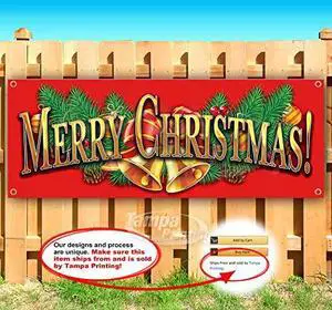 Merry Christmas Banner 13 oz | Non-Fabric | Heavy-Duty Vinyl Single-Sided with Metal Grommets Merry Christmas Banner 13 oz | Non-Fabric | Heavy-Duty Vinyl Single-Sided with Metal Grommets