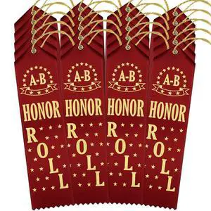A-B Honor Roll Award Ribbons - 500 Red Ribbons with Card & String A-B Honor Roll Award Ribbons - 500 Red Ribbons with Card & String