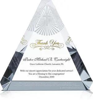 Custom Trinity Crystal Pastor Appreciation Plaque Personalized Gift for Minister, Priest, Deacon or Church Staff with Engraved Thank You Message (L - 9") Custom Trinity Crystal Pastor Appreciation Plaque Personalized Gift for Minister, Priest, Deacon or Church Staff with Engraved Thank You Message (L - 9")