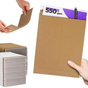 Rigid Mailers with Self-Seal, Brown 9.75 x 12.25 Inches, 100 Pack, 550 GSM Thick Paperboard Envelopes for Documents, Photos, CDs Rigid Mailers with Self-Seal, Brown 9.75 x 12.25 Inches, 100 Pack, 550 GSM Thick Paperboard Envelopes for Documents, Photos, CDs