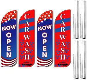 CAR WASH NOW OPEN King Feather Flag Sign Kit With Complete Hybrid Pole set- Pack of 4 CAR WASH NOW OPEN King Feather Flag Sign Kit With Complete Hybrid Pole set- Pack of 4