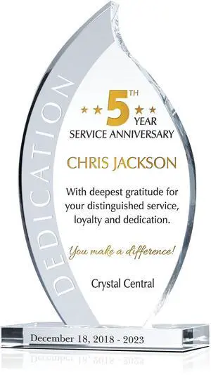 Custom Crystal Employee Work Anniversary Awards and Trophies, Personalized Engraved with Your own Loyalty and dedication Recognition Award Message (Crystal Flame Work Anniversary Award Trophy) Custom Crystal Employee Work Anniversary Awards and Trophies, Personalized Engraved with Your own Loyalty and dedication Recognition Award Message (Crystal Flame Work Anniversary Award Trophy)