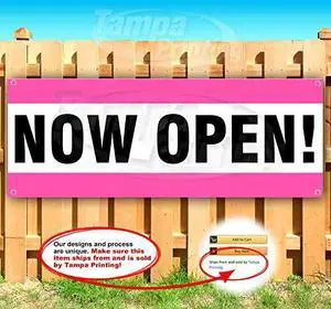 Now Open! Banner 13 oz | Non-Fabric | Heavy-Duty Vinyl Single-Sided with Metal Grommets Now Open! Banner 13 oz | Non-Fabric | Heavy-Duty Vinyl Single-Sided with Metal Grommets