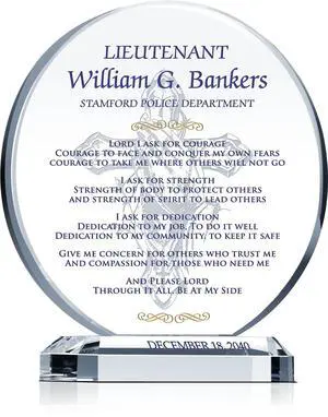 Personalized Crystal Police Officer Prayer Plaque Custom Engraved Law Enforcement Gift with Officer Name & Department, Unique Police Academy Graduation, Retirement, or Promotion Gift (M - 6.5") Personalized Crystal Police Officer Prayer Plaque Custom Engraved Law Enforcement Gift with Officer Name & Department, Unique Police Academy Graduation, Retirement, or Promotion Gift (M - 6.5")