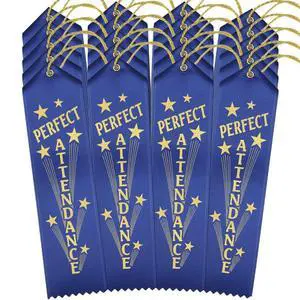Perfect Attendance Ribbons - 500 Blue Ribbons with Card & String Perfect Attendance Ribbons - 500 Blue Ribbons with Card & String