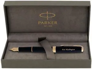 Parker Sonnet Fountain Pen, Black Lacquer with 23K Gold Trim, Custom Engraved Retirement, Board Recognition, Judicial Appointment, or Executive Gift Parker Sonnet Fountain Pen, Black Lacquer with 23K Gold Trim, Custom Engraved Retirement, Board Recognition, Judicial Appointment, or Executive Gift