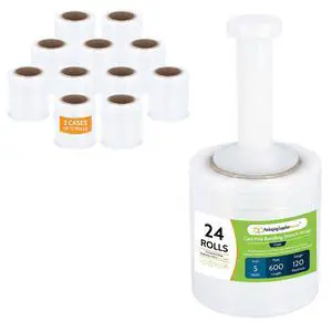 PSBM Mini Stretch Wrap with Plastic Handle, 24 Rolls 5 Inch x 600 Feet 120 Gauge Heavy Duty Clear Plastic Wrap Industrial Strength Shrink Film for Moving, Packing & Shipping PSBM Mini Stretch Wrap with Plastic Handle, 24 Rolls 5 Inch x 600 Feet 120 Gauge Heavy Duty Clear Plastic Wrap Industrial Strength Shrink Film for Moving, Packing & Shipping