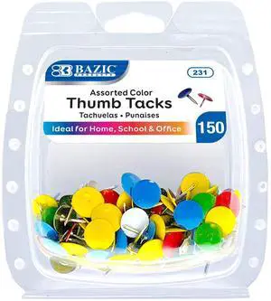 Thumb Tacks, Assorted Colors, 150 Ct, 144-Case | sharp steel points that hold notes, photos, reminders on cork and bulletin boards Thumb Tacks, Assorted Colors, 150 Ct, 144-Case | sharp steel points that hold notes, photos, reminders on cork and bulletin boards