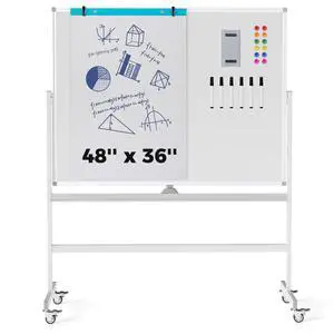 48 x 36 Inch Double Sided Whiteboard on Wheels, Mobile Magnetic Dry Erase Board with Stand, Height Adjustable Rolling White Board with Flip Chart Pad, Markers, Magnets, for Office Classroom 48 x 36 Inch Double Sided Whiteboard on Wheels, Mobile Magnetic Dry Erase Board with Stand, Height Adjustable Rolling White Board with Flip Chart Pad, Markers, Magnets, for Office Classroom