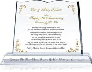 Personalized Crystal Gift Plaque for Parents 50th Wedding Anniversary, Permanently Engraved with Couple Names and Date, Golden Jubilee Celebration Keepsake for Couple (S - 8") Personalized Crystal Gift Plaque for Parents 50th Wedding Anniversary, Permanently Engraved with Couple Names and Date, Golden Jubilee Celebration Keepsake for Couple (S - 8")