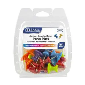Jumbo Push Pins, Assorted Colors, 25 Ct, 144-Case | sharp steel points that hold notes, photos, reminders on cork and bulletin boards Jumbo Push Pins, Assorted Colors, 25 Ct, 144-Case | sharp steel points that hold notes, photos, reminders on cork and bulletin boards
