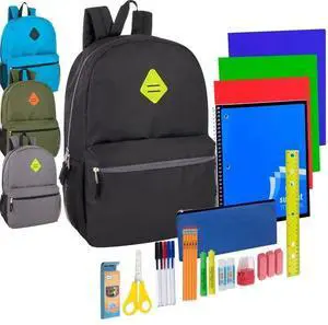 12 pack Bulk 19 Inch Backpacks With Water Bottle Holder & 30 Piece School Supplies Kits 12 pack Bulk 19 Inch Backpacks With Water Bottle Holder & 30 Piece School Supplies Kits