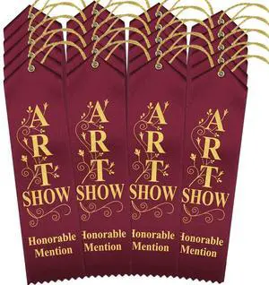 Art Show Honorable Mention Ribbons - 500 Maroon Ribbons with Card & String Art Show Honorable Mention Ribbons - 500 Maroon Ribbons with Card & String