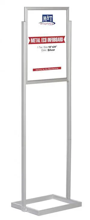 Metal Eco Info Board Silver 18x24 Inches Slide-in Poster Sign Holder 1 Tier Double Sided Floor Standing Pedestal Advertising Display with Backing and Anti-Glare PET Cover Metal Eco Info Board Silver 18x24 Inches Slide-in Poster Sign Holder 1 Tier Double Sided Floor Standing Pedestal Advertising Display with Backing and Anti-Glare PET Cover