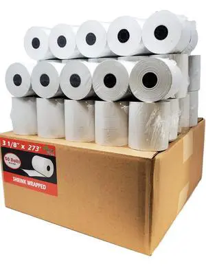 (2 Cases) 3-1/8" x 273' (53 GSM Paper Thickness) Honeycomb Core BPA Free Premium A Grade PoS Thermal Receipt Printer Paper (2 Cases) 3-1/8" x 273' (53 GSM Paper Thickness) Honeycomb Core BPA Free Premium A Grade PoS Thermal Receipt Printer Paper
