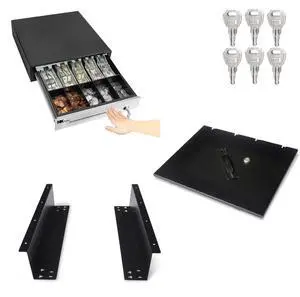 16" Heavy Duty Black"Push" Open Cash Drawer, 5B5C with Under Counter Mounting Metal Bracket and Till Cover 16" Heavy Duty Black"Push" Open Cash Drawer, 5B5C with Under Counter Mounting Metal Bracket and Till Cover