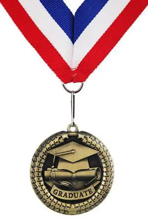 Graduation Medallion, Graduation Award Medal with Neck Ribbon, Copper (Zinc Alloy) Graduation Medallion, Graduation Award Medal with Neck Ribbon, Copper (Zinc Alloy)