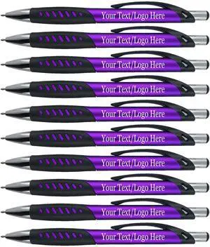Promotional Pens With your Custom Logo or Text-300 Pack Bulk-for Businesses, Parties, and Events, Custom Printed Metallic/Colored Click Action Ballpoint Pens, Rubber Grip, Black Ink, Purple Promotional Pens With your Custom Logo or Text-300 Pack Bulk-for Businesses, Parties, and Events, Custom Printed Metallic/Colored Click Action Ballpoint Pens, Rubber Grip, Black Ink, Purple