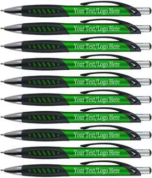 Promotional Pens With your Custom Logo or Text-300 Pack Bulk-for Businesses, Parties, and Events, Custom Printed Metallic/Colored Click Action Ballpoint Pens, Rubber Grip, Black Ink, Dark Green Promotional Pens With your Custom Logo or Text-300 Pack Bulk-for Businesses, Parties, and Events, Custom Printed Metallic/Colored Click Action Ballpoint Pens, Rubber Grip, Black Ink, Dark Green