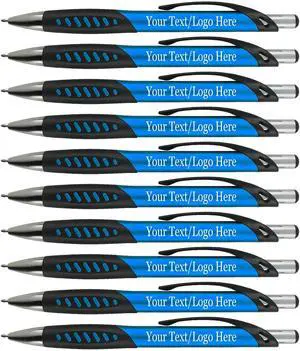 Promotional Pens With your Custom Logo or Text-300 Pack Bulk-for Businesses, Parties, and Events, Custom Printed Metallic/Colored Click Action Ballpoint Pens, Rubber Grip, Black Ink, Light Blue Promotional Pens With your Custom Logo or Text-300 Pack Bulk-for Businesses, Parties, and Events, Custom Printed Metallic/Colored Click Action Ballpoint Pens, Rubber Grip, Black Ink, Light Blue