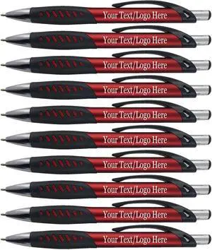 Promotional Pens With your Custom Logo or Text-300 Pack Bulk-for Businesses, Parties, and Events, Custom Printed Metallic/Colored Click Action Ballpoint Pens, Rubber Grip, Black Ink,Red Promotional Pens With your Custom Logo or Text-300 Pack Bulk-for Businesses, Parties, and Events, Custom Printed Metallic/Colored Click Action Ballpoint Pens, Rubber Grip, Black Ink,Red