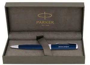 Parker Sonnet Ballpoint Pen, Blue Lacquer with Chrome Trim, Custom Engraved Promotion, Retirement, Board Recognition, or Executive Gift Parker Sonnet Ballpoint Pen, Blue Lacquer with Chrome Trim, Custom Engraved Promotion, Retirement, Board Recognition, or Executive Gift