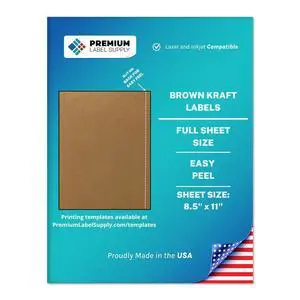Brown Kraft Full Sheet Sticker Labels 8.5" x 11" Laser/Inkjet Compatible 500 Sheets Brown Kraft Full Sheet Sticker Labels 8.5" x 11" Laser/Inkjet Compatible 500 Sheets