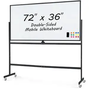 Rolling Whiteboard, 72" x 36" Large Double-Sided Dry Erase Board | Aluminum Alloy Frame, 1 Eraser, 6 Markers and 12 Magnets, Mobile White Board on Wheels for Office Home School Classroom Rolling Whiteboard, 72" x 36" Large Double-Sided Dry Erase Board | Aluminum Alloy Frame, 1 Eraser, 6 Markers and 12 Magnets, Mobile White Board on Wheels for Office Home School Classroom