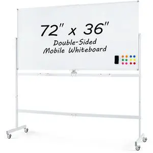Rolling Whiteboard, 72" x 36" Large Double-Sided Dry Erase Board | Aluminum Alloy Frame, 1 Eraser, 6 Markers and 12 Magnets, Mobile White Board on Wheels for Office Home School Classroom Rolling Whiteboard, 72" x 36" Large Double-Sided Dry Erase Board | Aluminum Alloy Frame, 1 Eraser, 6 Markers and 12 Magnets, Mobile White Board on Wheels for Office Home School Classroom