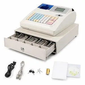 Electronic Cash Register, 48 Keys Commercial Cash Registers Cash Register POS Systems Stainless Steel Registers w/Thermal Print Head&8 Digital LED for Shopping Malls Retailers Restaurants (White) Electronic Cash Register, 48 Keys Commercial Cash Registers Cash Register POS Systems Stainless Steel Registers w/Thermal Print Head&8 Digital LED for Shopping Malls Retailers Restaurants (White)