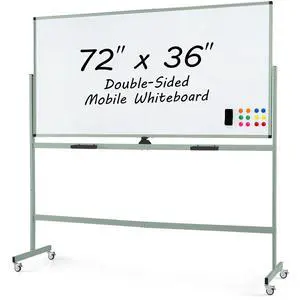 Rolling Whiteboard, 72" x 36" Large Double-Sided Dry Erase Board | Aluminum Alloy Frame, 1 Eraser, 6 Markers and 12 Magnets, Mobile White Board on Wheels for Office Home School Classroom Rolling Whiteboard, 72" x 36" Large Double-Sided Dry Erase Board | Aluminum Alloy Frame, 1 Eraser, 6 Markers and 12 Magnets, Mobile White Board on Wheels for Office Home School Classroom