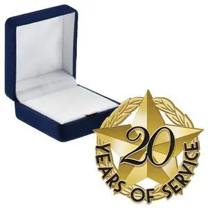 20 Years of Service Pins, 20 Years of Service Pin with Blue Velvet Presentation Case, Prime 20 Years of Service Pins, 20 Years of Service Pin with Blue Velvet Presentation Case, Prime