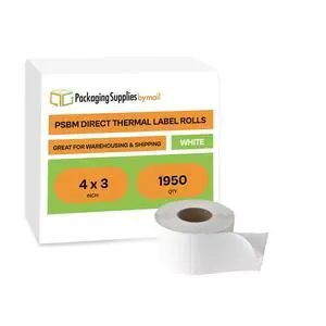 PSBM 4 Rolls 4 x 3 Inch Core Direct Thermal Labels, 3 Inch Core, 1950 Labels/Roll, Self-Adhesive Shipping/Address Barcode Label, Compatible with Zebra, Sato & Datamax PSBM 4 Rolls 4 x 3 Inch Core Direct Thermal Labels, 3 Inch Core, 1950 Labels/Roll, Self-Adhesive Shipping/Address Barcode Label, Compatible with Zebra, Sato & Datamax