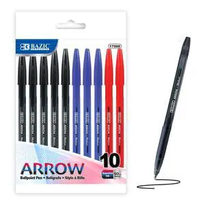 Arrow Ink Stick Ballpoint Pens, 1.0mm, 10 Count, 144-Case | Smooth quick-dry ink, ballpoint pens in black, blue, red ink, 1.0 mm medium point, school, office, pocket clip Arrow Ink Stick Ballpoint Pens, 1.0mm, 10 Count, 144-Case | Smooth quick-dry ink, ballpoint pens in black, blue, red ink, 1.0 mm medium point, school, office, pocket clip